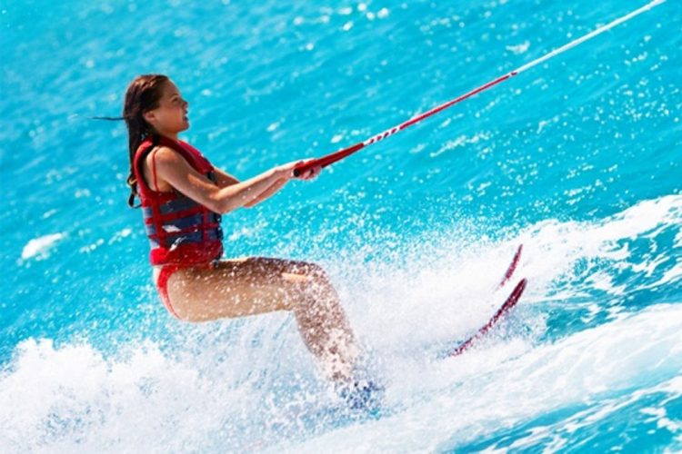 An Algarve guest improving her waterski skills between Luz and Lagos