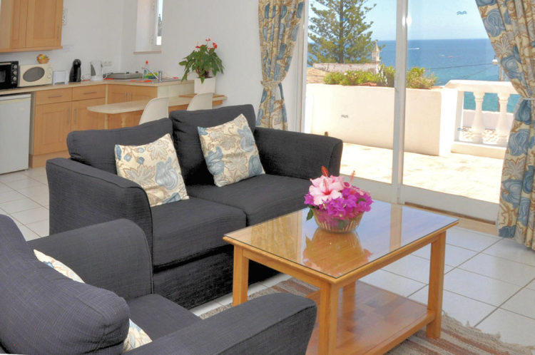 The terrace at the Ocean Villas Luz one bedroom apartment is ideally adjoined to the spacious lounge